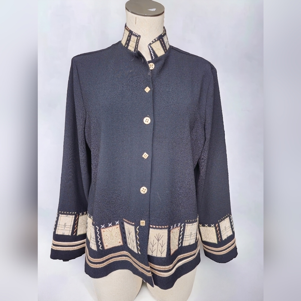 Draper’s & Damon’s Black Embroidered Cardigan – Size Medium Petite